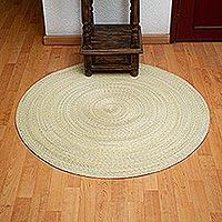 Palm fiber floor mat, 'Single Braided Circles' - Single Layer Braided Palm Frond Accent Mat from Mexico