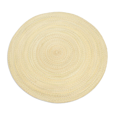 Palm fiber floor mat, 'Single Braided Circles' - Single Layer Braided Palm Frond Accent Mat from Mexico