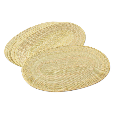 Natural fiber placemats, 'Supper at the Beach' (set of 6) - Natural Palm Fiber Braided Place Mats from Mexico