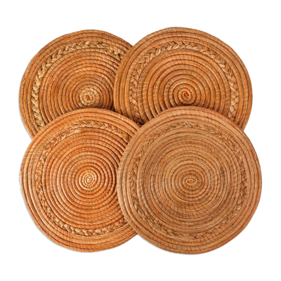 Pine needle placemats, 'Forest Circles' (set of 4) - Coiled Natural Pine Needle Placements from Mexico (Set of 4)