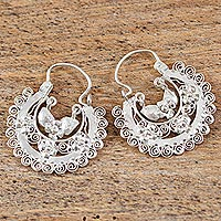 Sterling silver hoop earrings, 'Arab Inspiration' - Mexican Sterling Silver Colonial Style Half Moon Earrings