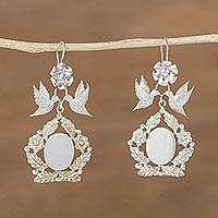 Sterling silver dangle earrings, 'Lovebird Garden' - Sterling Silver Flower and Dove Themed Dangle Earrings