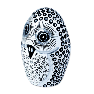 Wood alebrije sculpture, 'Oviform Owl in Black and White' - Signed Black and White Owl Alebrije Figure from Oaxaca