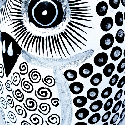 Wood alebrije sculpture, 'Oviform Owl in Black and White' - Signed Black and White Owl Alebrije Figure from Oaxaca