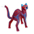 Wood alebrije sculpture, 'Crimson Cat' - Red and Blue Arched Cat Alebrije Figure from Oaxaca