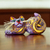 Wood alebrije sculpture, 'Purple Pouncing Cat' - Purple Crouching Cat Alebrije Figure with Henequen Whiskers