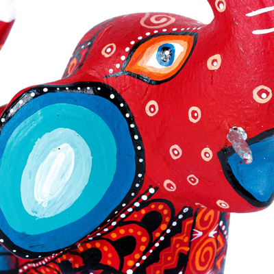 Wood alebrije sculpture, 'Calling Elephant' - Red Dominant Elephant Alebrije Figure Made in Oaxaca