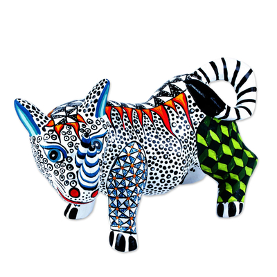 Alebrije de madera escultura - Rinoceronte Blanco y Negro Alebrije Tallado en Madera de Oaxaca