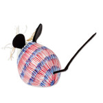 Wood alebrije sculpture, 'Little Mouse Perez' - Blue and Red Mouse Alebrije with Black Tail from Oaxaca