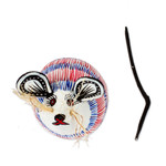 Wood alebrije sculpture, 'Little Mouse Perez' - Blue and Red Mouse Alebrije with Black Tail from Oaxaca