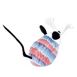 Wood alebrije sculpture, 'Little Mouse Perez' - Blue and Red Mouse Alebrije with Black Tail from Oaxaca
