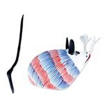 Wood alebrije sculpture, 'Little Mouse Perez' - Blue and Red Mouse Alebrije with Black Tail from Oaxaca