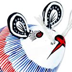 Wood alebrije sculpture, 'Little Mouse Perez' - Blue and Red Mouse Alebrije with Black Tail from Oaxaca