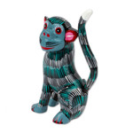 Wood alebrije sculpture, 'Mossy Monkey' - Handmade Turquoise Monkey Alebrije Figure from Oaxaca