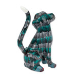 Wood alebrije sculpture, 'Mossy Monkey' - Handmade Turquoise Monkey Alebrije Figure from Oaxaca