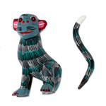 Wood alebrije sculpture, 'Mossy Monkey' - Handmade Turquoise Monkey Alebrije Figure from Oaxaca