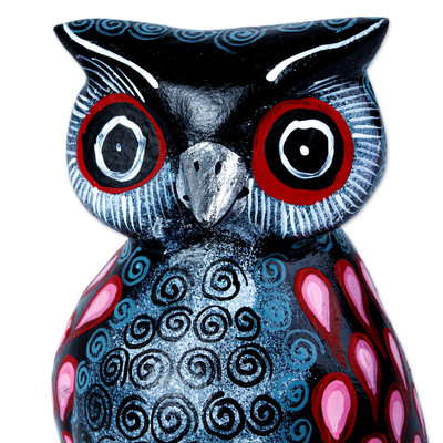 Wood alebrije sculpture, 'Rose Winged Owl' - Hand Carved Owl Alebrije with Rosy Wings from Oaxaca