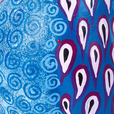 Wood alebrije sculpture, 'Blue Winged Owl' - Hand Carved Owl Alebrije with Blue Wings from Oaxaca