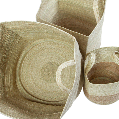 Palm frond fiber baskets, 'Mesoamerican Totes' (set of 3) - Palm Frond Fiber Squared Basket Home Accents (Set of 3)