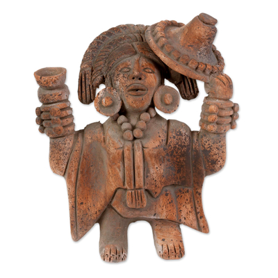 Escultura de cerámica - Figura de Cerámica de Mujer en Huipil y Joyería de México