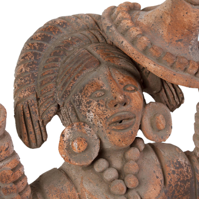 Ceramic sculpture, 'Mayan Woman' - Ceramic Figure of Woman in Huipil and jewellery from Mexico