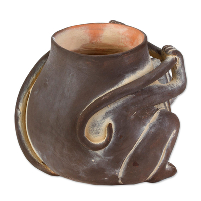 Ceramic decorative jar, 'Monkeyshines' - Ceramic Monkey Shaped Jar Replica in Brown from Mexico