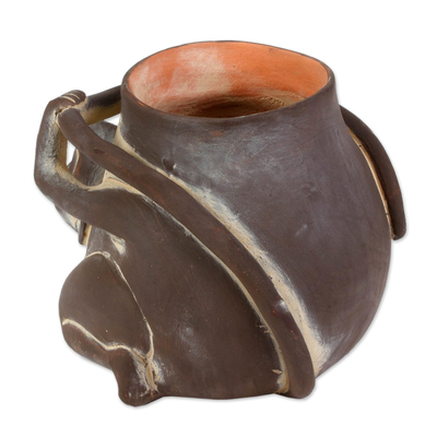 Tarro decorativo de cerámica - Réplica de tarro de cerámica con forma de mono en marrón de México
