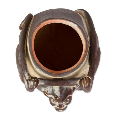 Tarro decorativo de cerámica - Réplica de tarro de cerámica con forma de mono en marrón de México