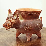 Hand Crafted Reddish Colima Dog Ceramic Pot from Mexico, 'Colima Hound'