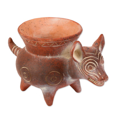Hand Crafted Reddish Colima Dog Ceramic Pot from Mexico