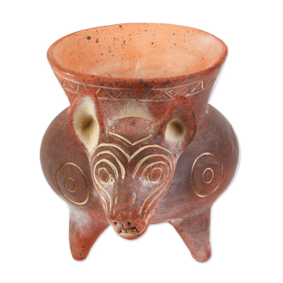 Dekorativer Keramiktopf - Handgefertigter Keramiktopf mit rötlichem Colima-Hund aus Mexiko