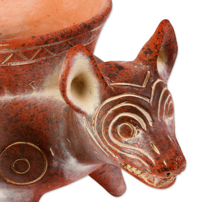 Ceramic decorative pot, 'Colima Hound' - Hand Crafted Reddish Colima Dog Ceramic Pot from Mexico