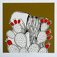 'Red Passion' - Print of Couple Kissing Behind a Fruiting Nopal Cactus