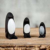 Marble sculptures, 'Penguin Parade' (set of 3)