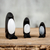 Marble sculptures, 'Penguin Parade' (set of 3) - Three Petite Mexican Black and White Marble Penguin Figures thumbail
