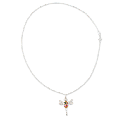 Collar colgante de plata esterlina - Collar con Colgante de Libélula en Plata de Ley con Flores