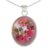 Halskette mit Anhänger aus Sterlingsilber - Altmodische Anhänger-Halskette mit rosa Blumen aus Harz