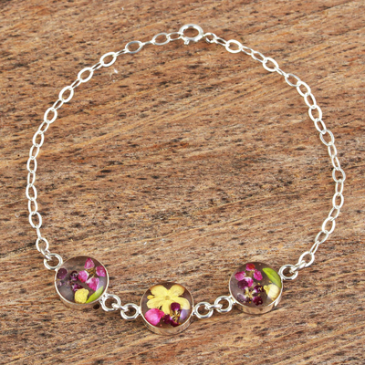Sterling silver pendant bracelet, Purple Anahuac Flowers