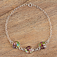 Sterling silver pendant bracelet, 'Three Violets'