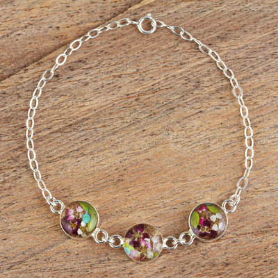 Sterling silver pendant bracelet, Three Violets