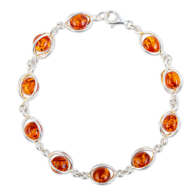 Amber Bead Bracelet in 925 Sterling Silver from Mexico