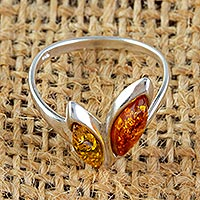 Amber cocktail ring, 'Orange Petals'