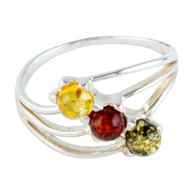 Three-Stone Amber Cocktail Ring in Sterling Silver