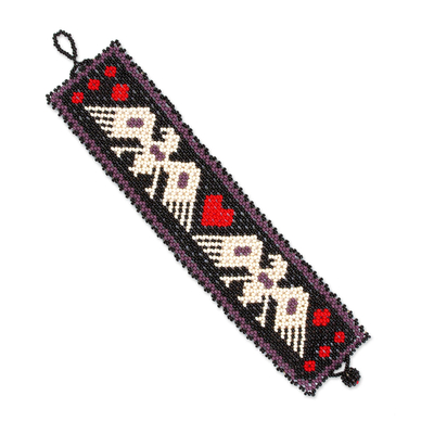 Glass-Beaded Huichol Bracelet with Two Eagles from Mexico
