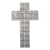 Aluminum repousse cross, 'Amber Crystal Glow' - Flower-Patterned Aluminum Wall Cross with Crystals