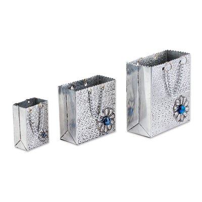 Cajas decorativas de aluminio repujado, (juego de 3) - Cajas de Bolsa de Regalo de Aluminio Repousse de México (Juego de 3)