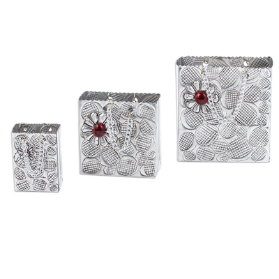 Cajas decorativas de aluminio repujado, (juego de 3) - Cajas de regalo decorativas de aluminio de México (juego de 3)