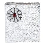 Aluminum repousse decorative box, 'Hearts and Flower' - Aluminum Gift Bag-Shaped Decorative Container with Flower