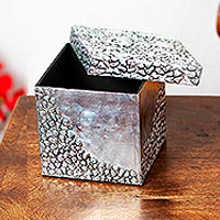 Aluminum repousse decorative box, 'Blossom Cascade' - Aluminum Repousse  Floral Decorative Box from Mexico