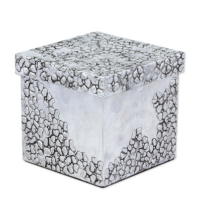 Aluminum Repousse Floral Decorative Box from Mexico